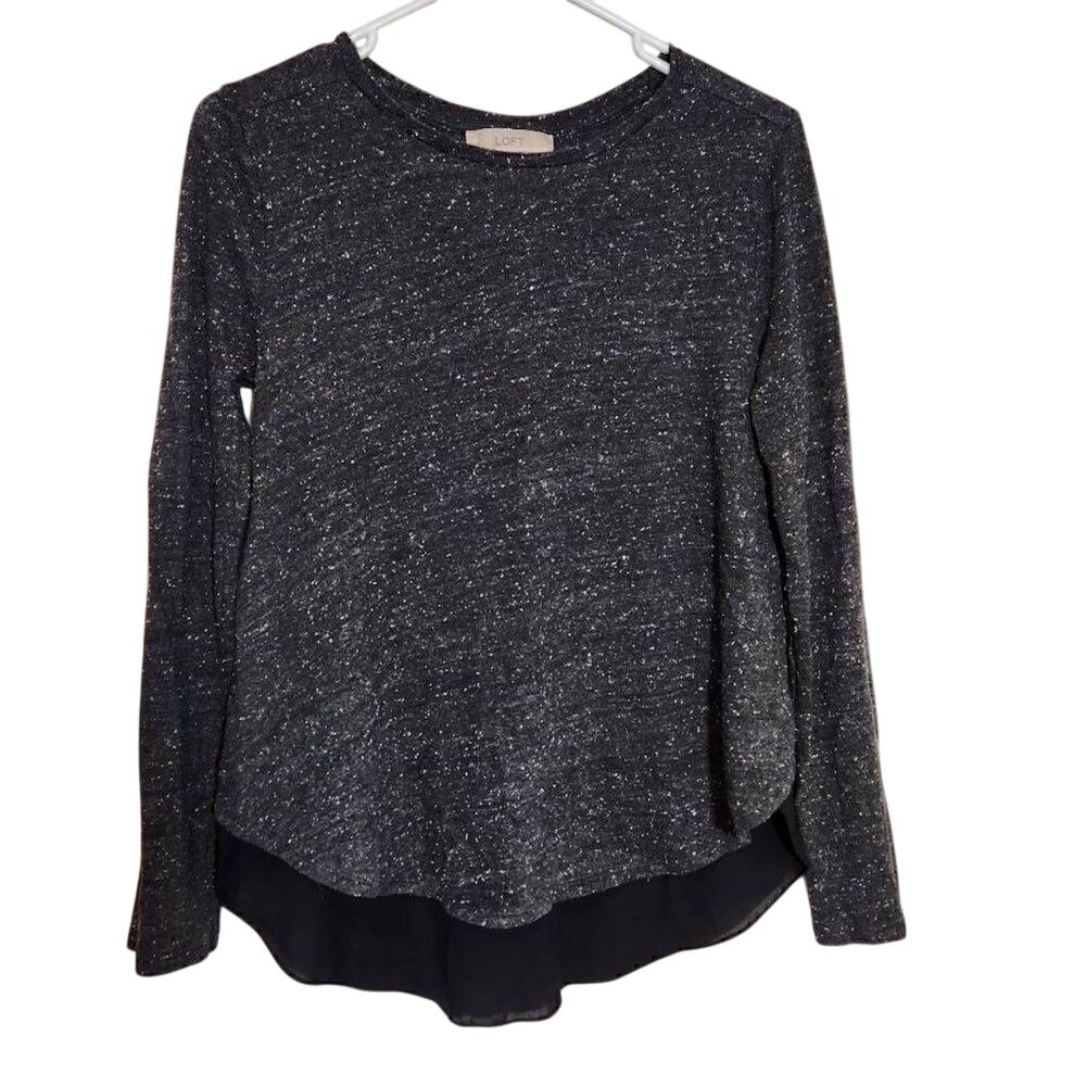 LOFT Gray Faux-Layered Long Sleeved Top Medium